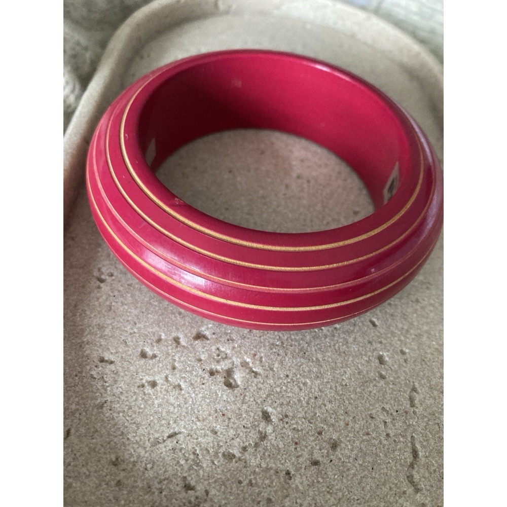 Vintage PC Designs Wooden Bangle Bracelet Chunky‎ Painted Artsy Wide Folk Art